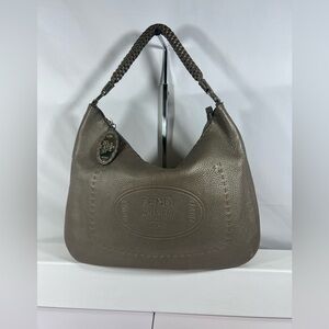 3058: Fendi Selleria Hobo Bag Gray Leather Woven Strap Large Shoulder Bag